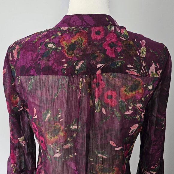 KUT from the KLOTH purple BLOUSE top FLORAL l/s SHEER hi-low BUTTONS - Picture 5 of 12